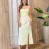 Vestido Feminino Dakota Midi sem Bojo Detalhes e Fenda Amarela - Fernanda Ramos Store