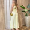 Vestido Feminino Dakota Midi sem Bojo Detalhes e Fenda Amarela - Fernanda Ramos Store