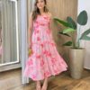 Vestido Feminino Floflo Midi Fundo Rosa - Fernanda Ramos Store