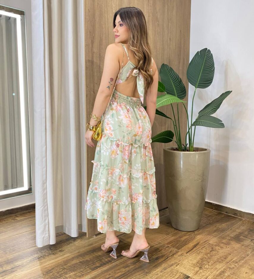 Vestido Feminino Floflo Midi Fundo Verde Menta - Fernanda Ramos Store