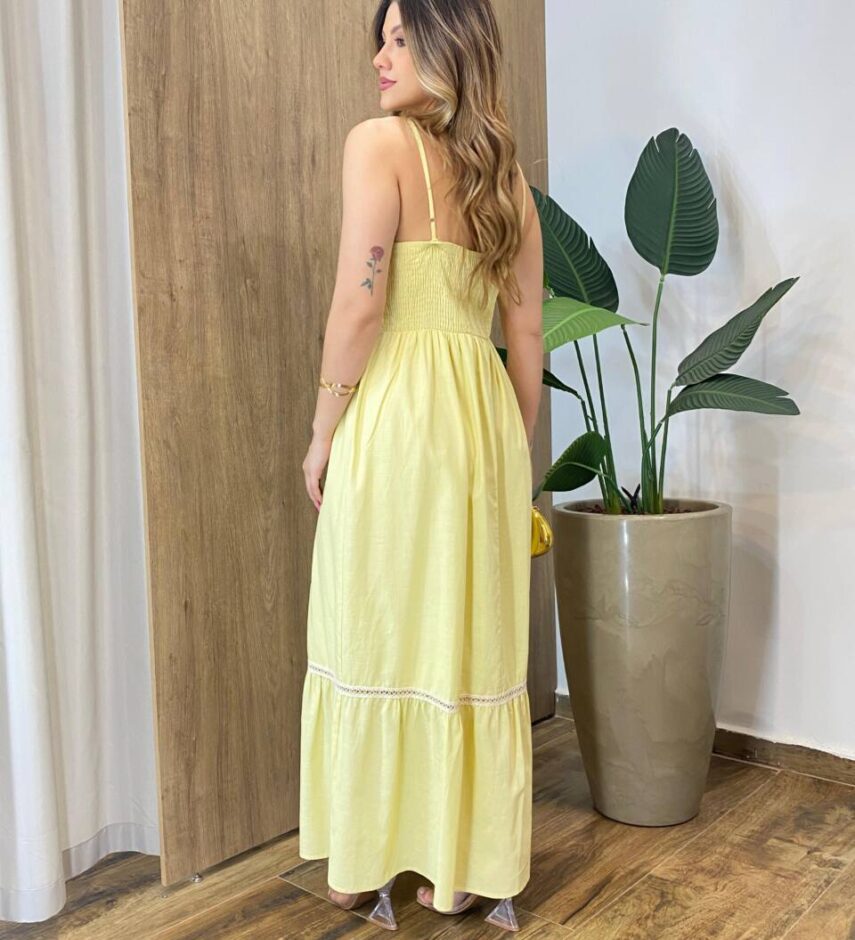 Vestido Feminino Irene com Detalhe em Bordado Amarelo - Fernanda Ramos Store