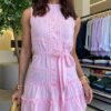 Vestido Feminino Isadora Curto sem Bojo Detalhe em Guipir Rosa - Fernanda Ramos Store