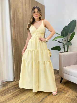 Vestido Feminino Longo Amanda com Bojo Alça Regulável Amarelo - Fernanda Ramos Store