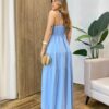 Vestido Feminino Longo Amanda com Bojo Alça Regulável Azul - Fernanda Ramos Store