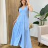 Vestido Feminino Longo Amanda com Bojo Alça Regulável Azul - Fernanda Ramos Store
