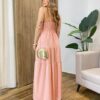 Vestido Feminino Longo Amanda com Bojo Alça Regulável Rosê - Fernanda Ramos Store