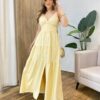 Vestido Feminino Longo Amanda com Bojo Alça Regulável Amarelo - Fernanda Ramos Store