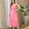 Vestido Feminino Longo Bley com Bojo Amarração nas Alças Rosa - Fernanda Ramos Store