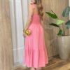 Vestido Feminino Longo Bley com Bojo Amarração nas Alças Rosa - Fernanda Ramos Store