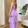 Vestido Feminino Longo Ísis com Bojo em Camadas Lilás - Fernanda Ramos Store