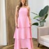 Vestido Feminino Longo Ísis com Bojo em Camadas Rosa - Fernanda Ramos Store