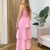Vestido Feminino Longo Ísis com Bojo em Camadas Rosa - Fernanda Ramos Store