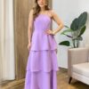 Vestido Feminino Longo Ísis com Bojo em Camadas Lilás - Fernanda Ramos Store