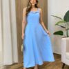 Vestido Feminino Longo Jamily com Bojo e Bolsos Laterais Azul - Fernanda Ramos Store