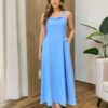 Vestido Feminino Longo Jamily com Bojo e Bolsos Laterais Azul - Fernanda Ramos Store