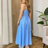 Vestido Feminino Longo Jamily com Bojo e Bolsos Laterais Azul - Fernanda Ramos Store