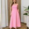 Vestido Feminino Longo Jamily com Bojo e Bolsos Laterais Rosa - Fernanda Ramos Store