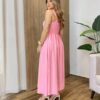 Vestido Feminino Longo Jamily com Bojo e Bolsos Laterais Rosa - Fernanda Ramos Store