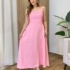 Vestido Feminino Longo Jamily com Bojo e Bolsos Laterais Rosa - Fernanda Ramos Store