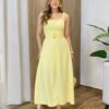 Vestido Feminino Longo Jozie com Bojo Amarração Orgânica Amarelo - Fernanda Ramos Store
