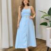 Vestido Feminino Longo Jozie com Bojo Amarração Orgânica Azul - Fernanda Ramos Store