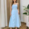 Vestido Feminino Longo Jozie com Bojo Amarração Orgânica Azul - Fernanda Ramos Store