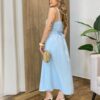Vestido Feminino Longo Jozie com Bojo Amarração Orgânica Azul - Fernanda Ramos Store
