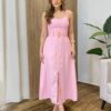 Vestido Feminino Longo Jozie com Bojo Amarração Orgânica Rosa - Fernanda Ramos Store