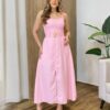 Vestido Feminino Longo Jozie com Bojo Amarração Orgânica Rosa - Fernanda Ramos Store