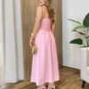 Vestido Feminino Longo Jozie com Bojo Amarração Orgânica Rosa - Fernanda Ramos Store