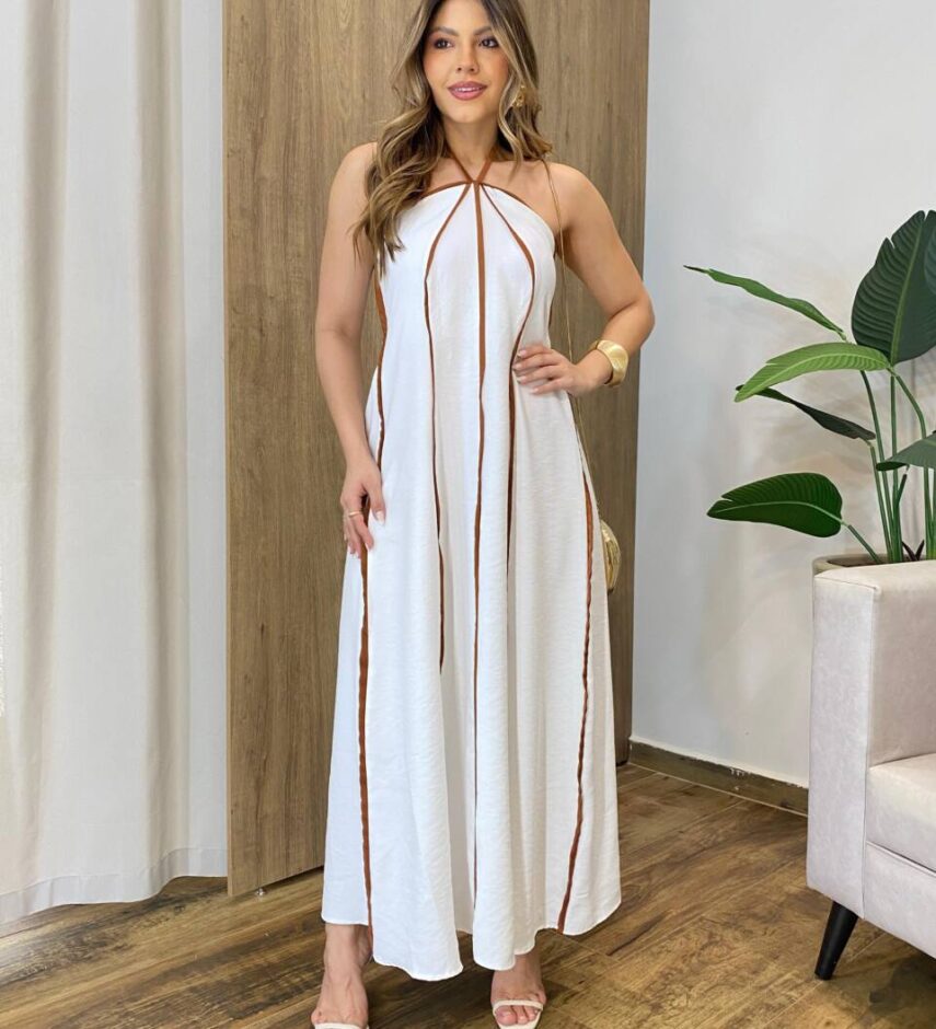 Vestido Feminino Longo Maju com Bojo Frente Única Branco - Fernanda Ramos Store
