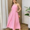Vestido Feminino Longo Maju com Bojo Frente Única Rosa - Fernanda Ramos Store