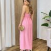 Vestido Feminino Longo Maju com Bojo Frente Única Rosa - Fernanda Ramos Store