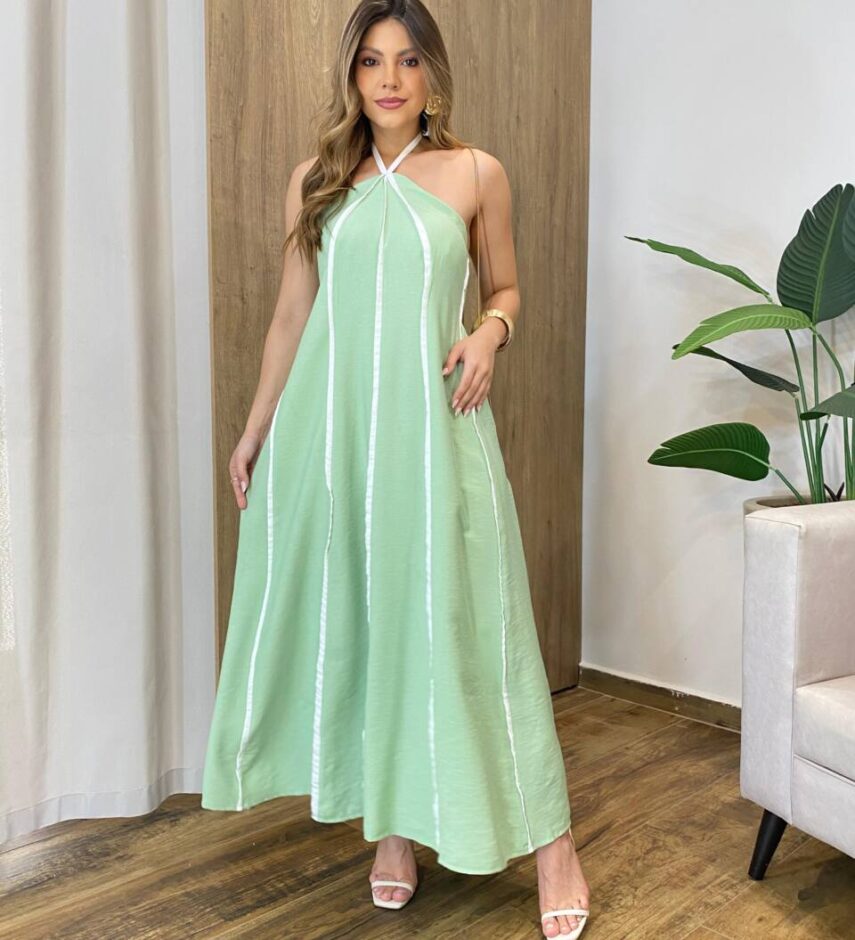 Vestido Feminino Longo Maju com Bojo Frente Única Verde - Fernanda Ramos Store