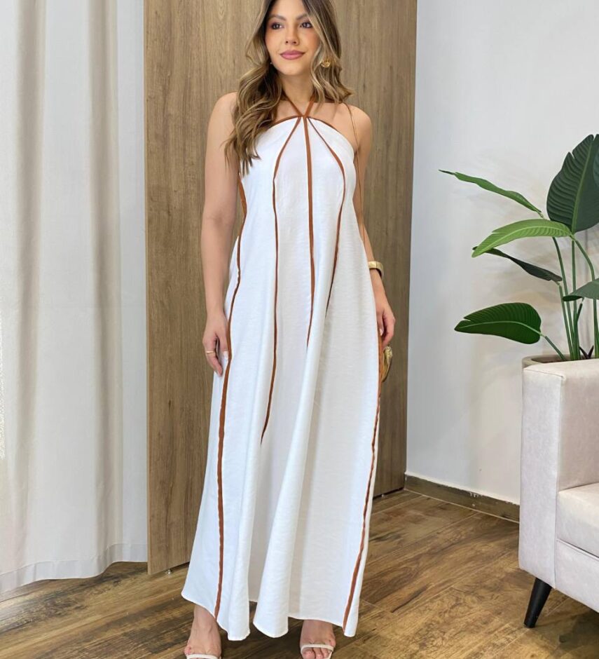 Vestido Feminino Longo Maju com Bojo Frente Única Branco - Fernanda Ramos Store