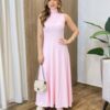 Vestido Feminino Longo Sol sem Bojo Canelado Gola Alta Rosa - Fernanda Ramos Store