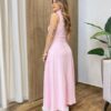 Vestido Feminino Longo Sol sem Bojo Canelado Gola Alta Rosa - Fernanda Ramos Store