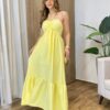 Vestido Feminino Longo Thayla com Bojo Amarração Amarela - Fernanda Ramos Store