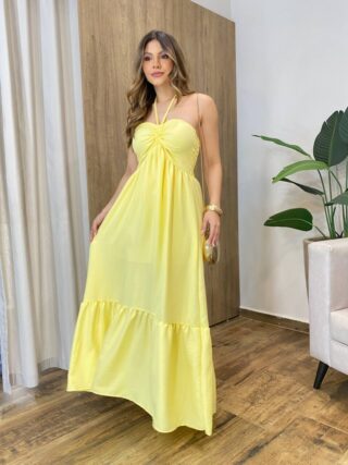 Vestido Feminino Longo Thayla com Bojo Amarração Amarela - Fernanda Ramos Store