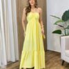Vestido Feminino Longo Thayla com Bojo Amarração Amarela - Fernanda Ramos Store