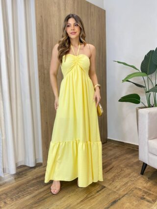 Vestido Feminino Longo Thayla com Bojo Amarração Amarela - Fernanda Ramos Store
