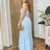 Vestido Feminino Longo Thayla com Bojo Amarração Azul - Fernanda Ramos Store