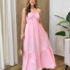 Vestido Feminino Longo Thayla com Bojo Amarração Rosa - Fernanda Ramos Store