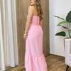 Vestido Feminino Longo Thayla com Bojo Amarração Rosa - Fernanda Ramos Store
