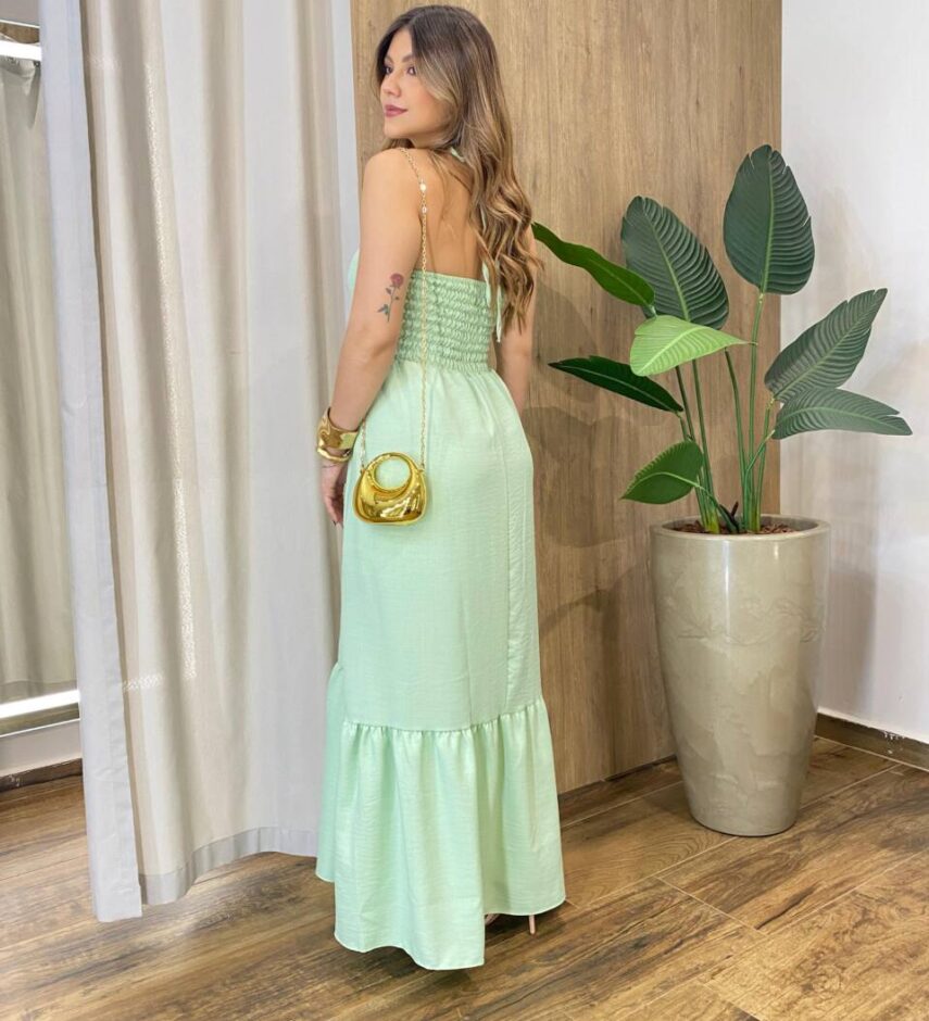 Vestido Feminino Longo Thayla com Bojo Amarração Verde - Fernanda Ramos Store
