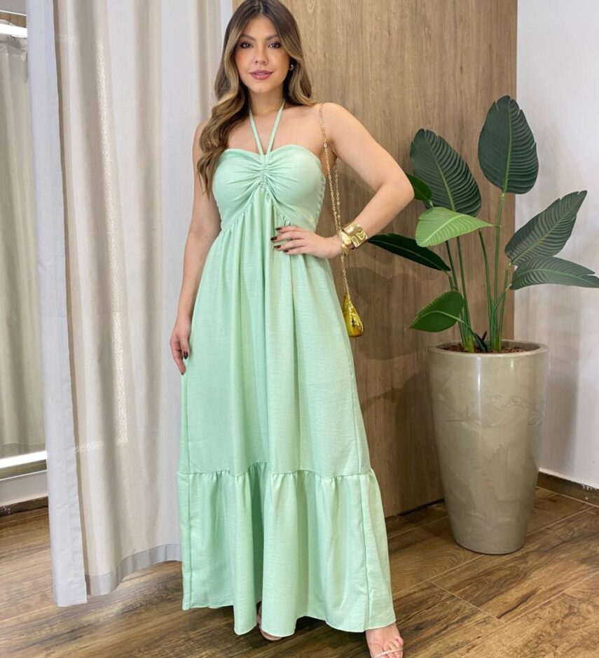 Vestido Feminino Longo Thayla com Bojo Amarração Verde - Fernanda Ramos Store