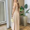 Vestido Feminino Mia Amarração Longo com Bojo e Botões Bege - Fernanda Ramos Store