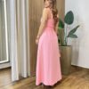 Vestido Feminino Mia Amarração Longo com Bojo e Botões Rosa - Fernanda Ramos Store