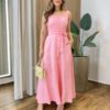 Vestido Feminino Mia Amarração Longo com Bojo e Botões Rosa - Fernanda Ramos Store