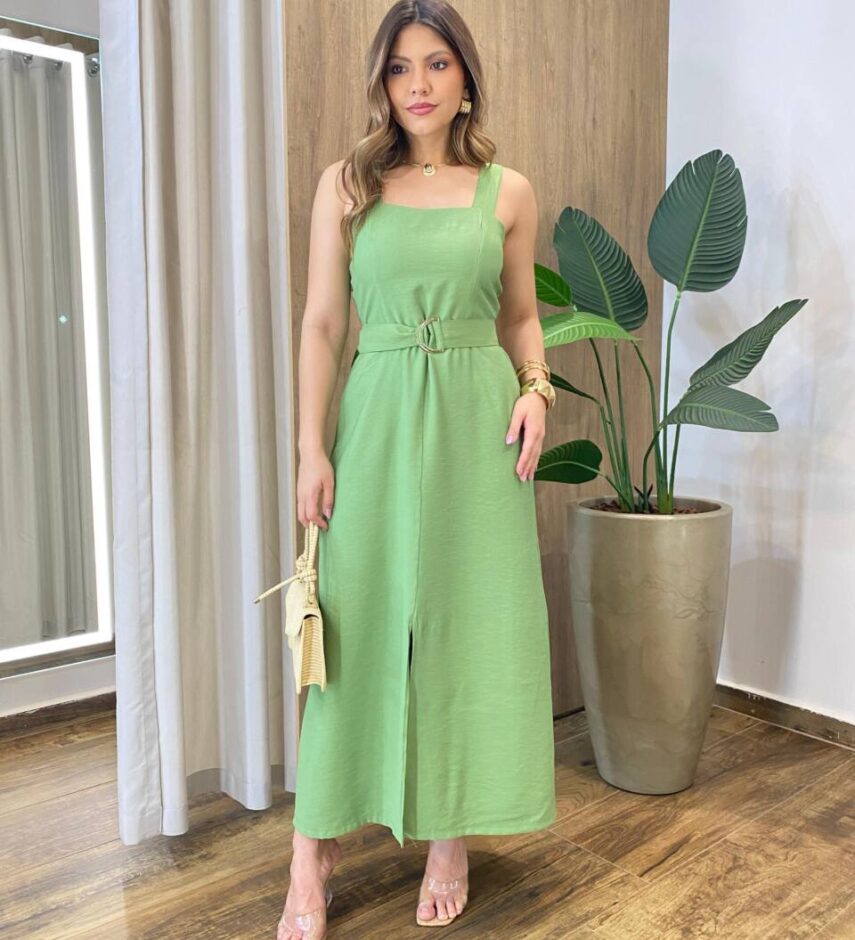 Vestido Feminino Vivi Longo Cinto Removível Verde - Fernanda Ramos Store